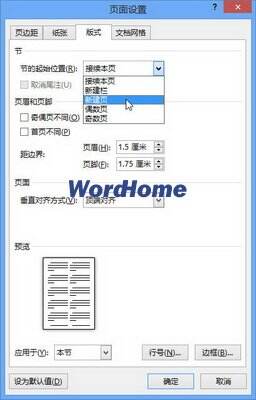 Word2013文档中改变分节符类型的方法